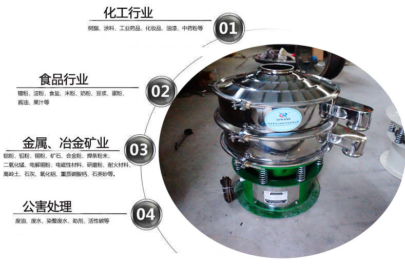 面粉振動(dòng)篩粉機(jī)適用于化工，食品，金屬、冶金，公害處理等行業(yè)