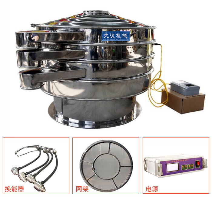  全不銹鋼超聲波振動(dòng)篩內(nèi)部組成：換能器，網(wǎng)架，電源。