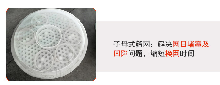 塑料防腐蝕振動篩采用子母扣式網(wǎng)架可安裝彈跳球進行清網(wǎng)，解決篩網(wǎng)堵塞問題。